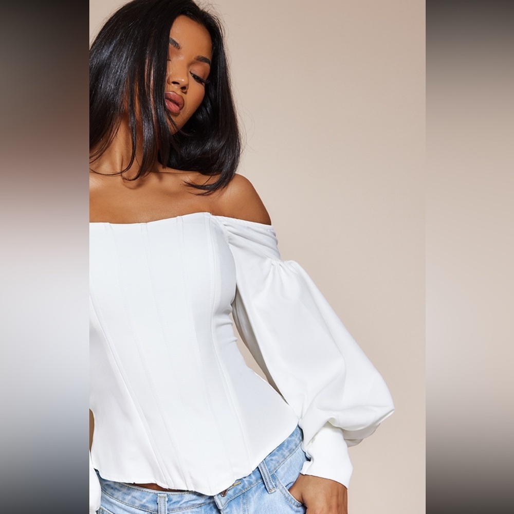 NWT - WHITE BARDOT BALLOON SLEEVE CORSET TOP